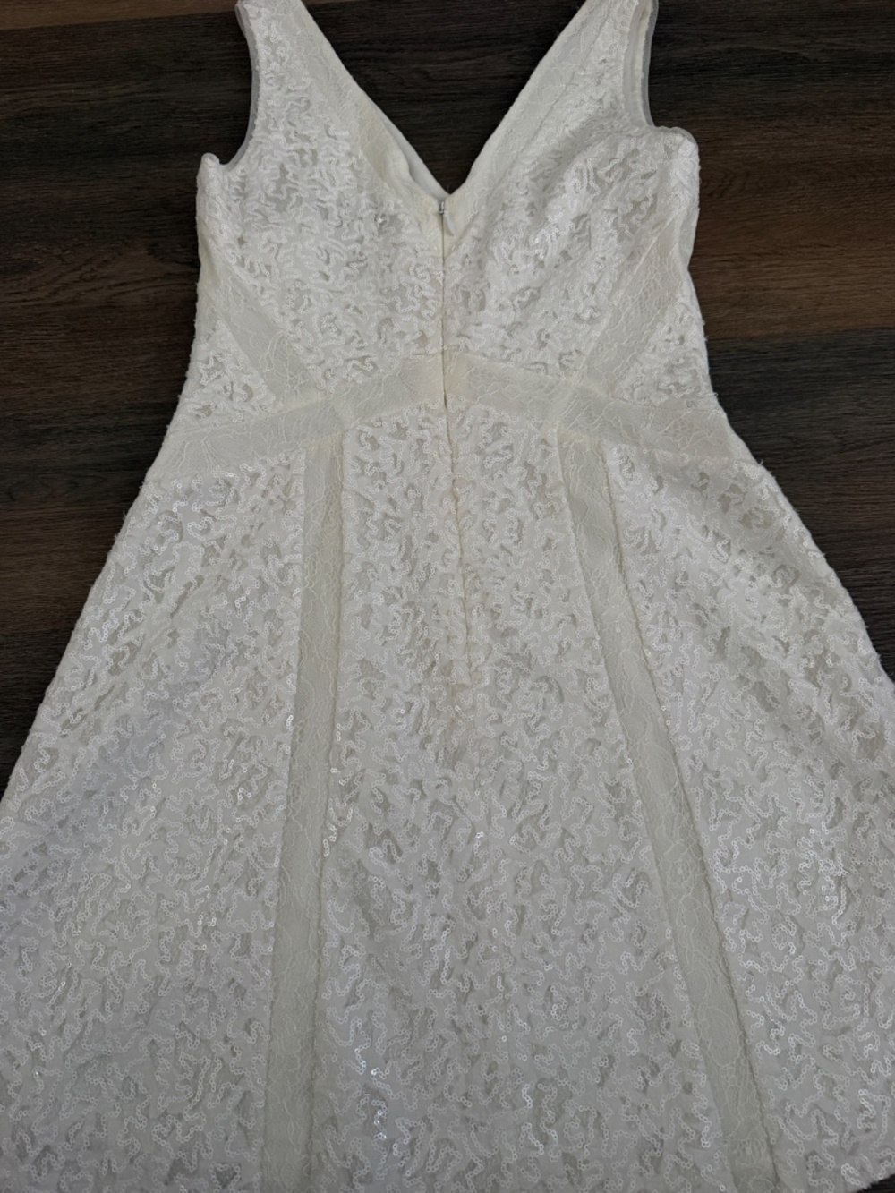 BCBG MAXAZRIA OFF WHITE "GRACIE" SEQUIN LACE SLEEVELESS A-LINE DRESS SZ 8 $338 - Picture 8 of 13